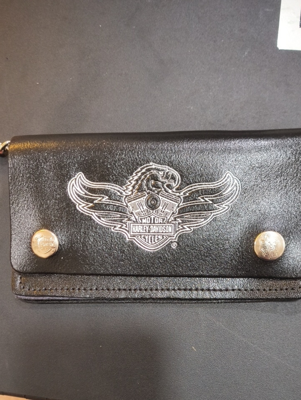 Vintage Harley-Davidson Black Leather Trifold Wallet with Eagle Crest... Brand N